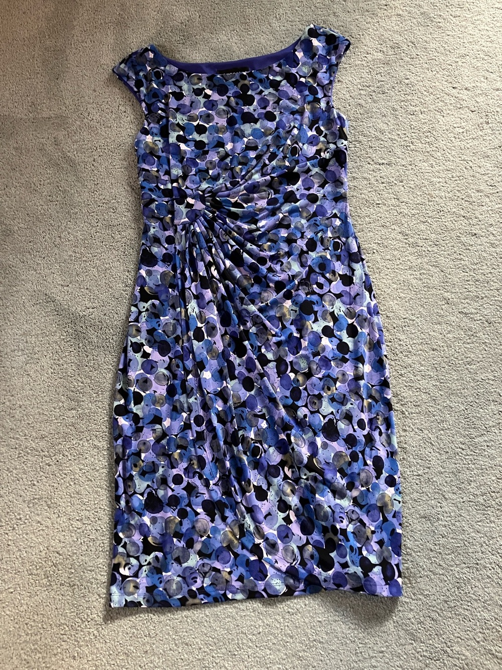 Abstract Purple Dot Midi Dress with Side Twist Detail